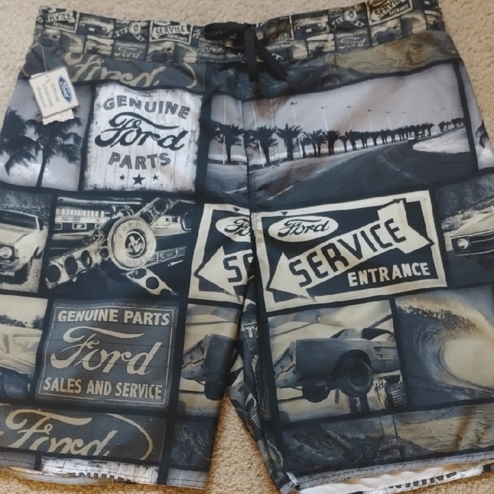 NWT Ford Men's Swim Shorts - Black and Gray, Size XXL